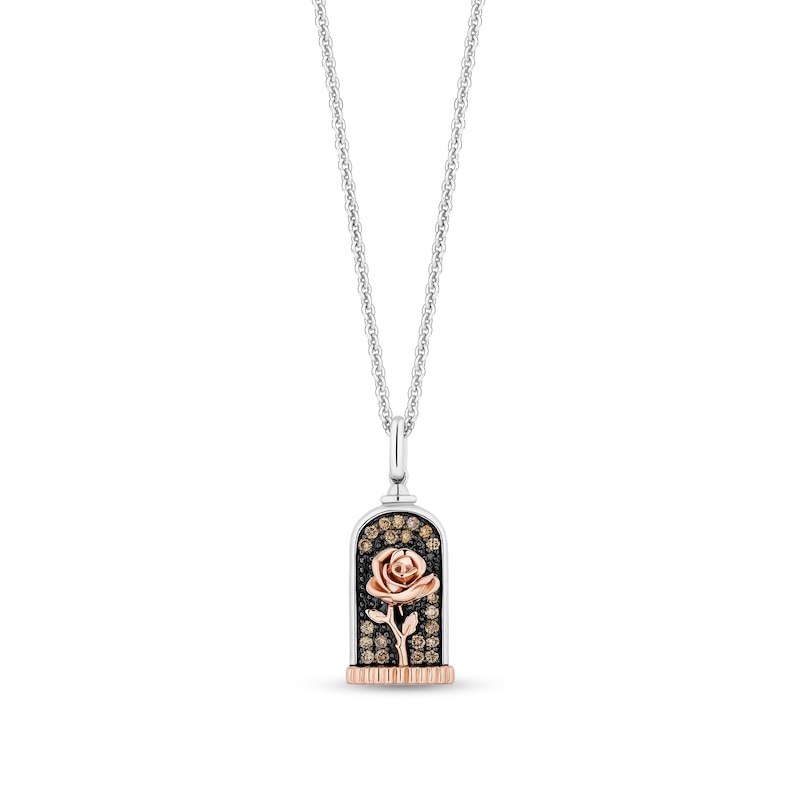 Main Image 1 of Enchanted Disney Belle 1/5 CT. T.W. Champagne Diamond and Rose Pendant in Sterling Silver and 10K Rose Gold