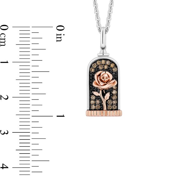 Enchanted Disney Belle 1/5 CT. T.w. Champagne Diamond and Rose Pendant in Sterling Silver and 10K Rose Gold