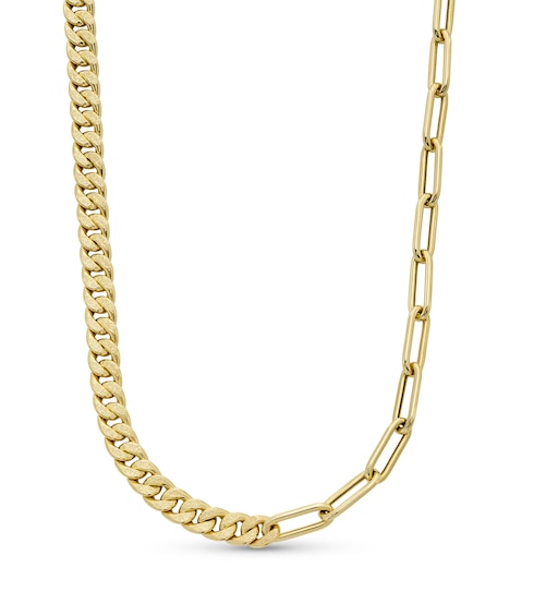 Semi-Solid 4.5mm Curb and Paper Clip Chain Necklace in 14K Gold - 18â
