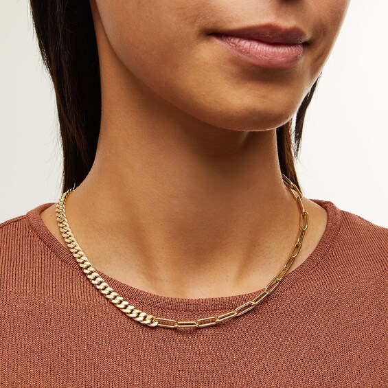 Semi-Solid 4.5mm Curb and Paper Clip Chain Necklace in 14K Gold - 18â