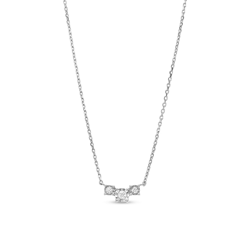 Main Image 1 of 1/10 CT. T.W. Diamond Three Stone Necklace in 10K White Gold