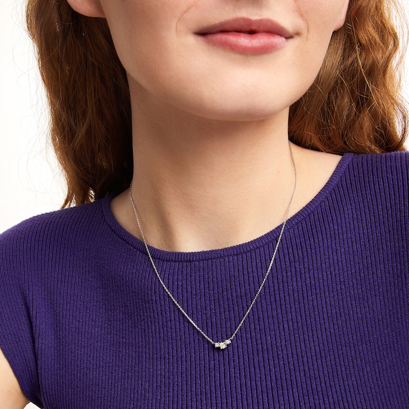 Main Image 2 of 1/10 CT. T.W. Diamond Three Stone Necklace in 10K White Gold