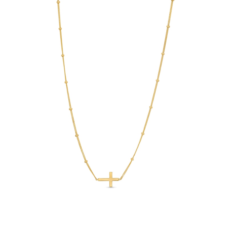 Main Image 1 of Bead Station Cross Necklace in Solid 14K Gold - 16”