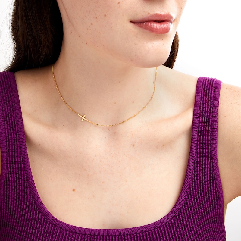 Main Image 2 of Bead Station Cross Necklace in Solid 14K Gold - 16”