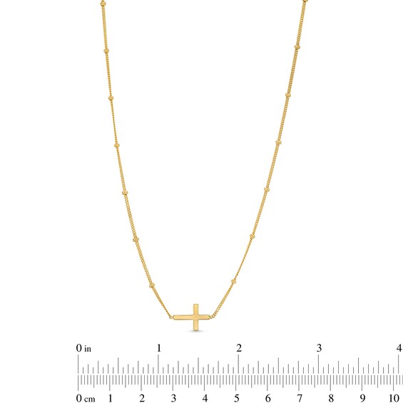 Bead Station Cross Necklace in Solid 14K Gold - 16â