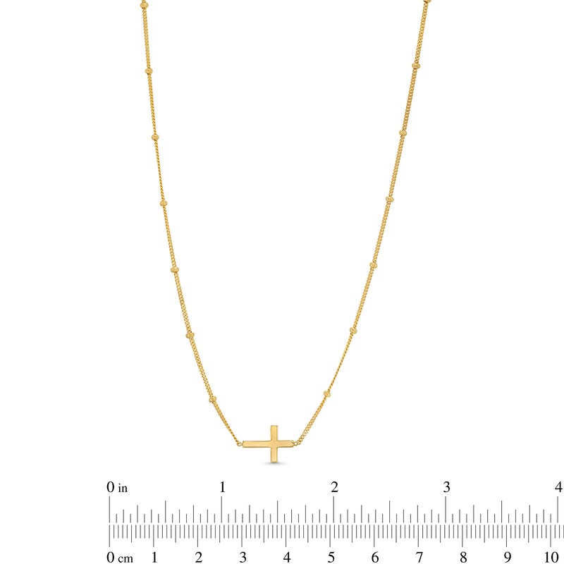 Main Image 4 of Bead Station Cross Necklace in Solid 14K Gold - 16”