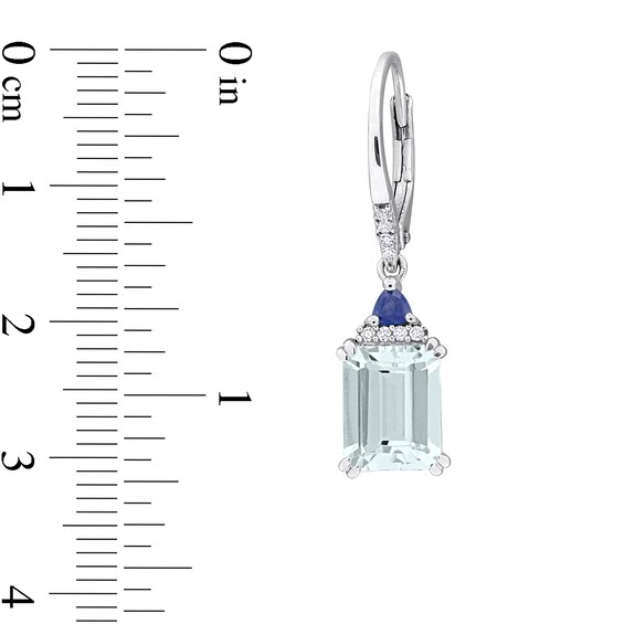 Emerald-Cut Aquamarine, Blue Sapphire and 1/15 CT. T.w. Diamond Stacked Drop Earrings in Sterling Silver