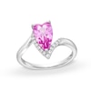 Thumbnail Image 1 of Heart-Shaped Pink Lab-Created Sapphire and White Lab-Created Sapphire Ringin Sterling Silver