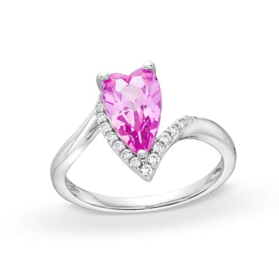 Heart-Shaped Pink Lab-Created Sapphire and White Lab-Created Sapphire Ringin Sterling Silver