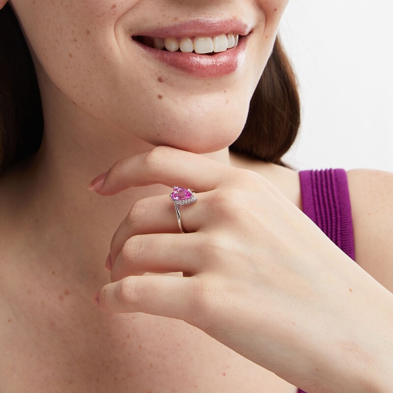 Main Image 2 of Heart-Shaped Pink Lab-Created Sapphire and White Lab-Created Sapphire Ringin Sterling Silver