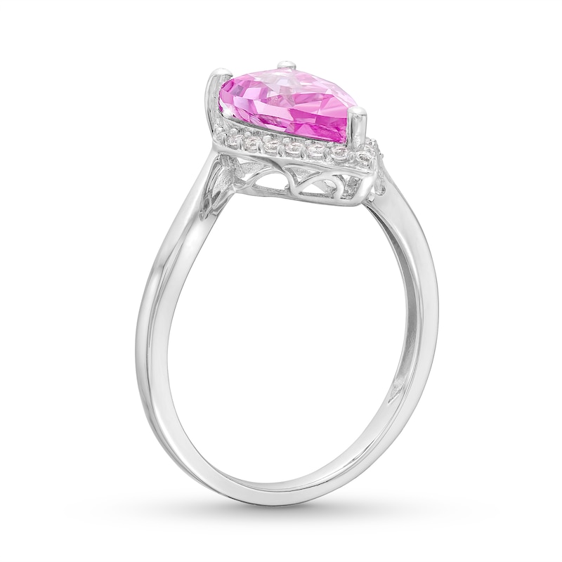 Main Image 3 of Heart-Shaped Pink Lab-Created Sapphire and White Lab-Created Sapphire Ringin Sterling Silver