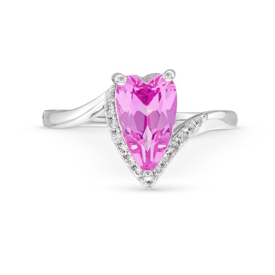 Heart-Shaped Pink Lab-Created Sapphire and White Lab-Created Sapphire Ringin Sterling Silver