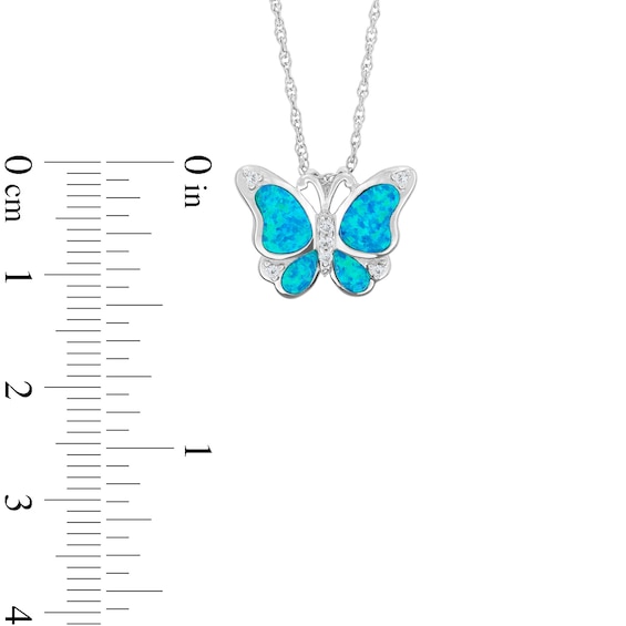 Blue Lab-Created Opal and White Lab-Created Sapphire Butterfly Pendant in Sterling Silver - 18â