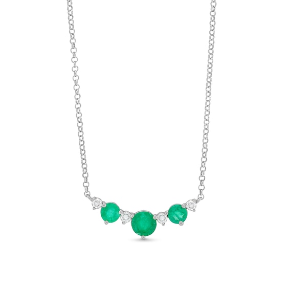 Emerald and 1/6 CT. T.w. Diamond Three-Stone Necklace in Sterling Silver - 18â