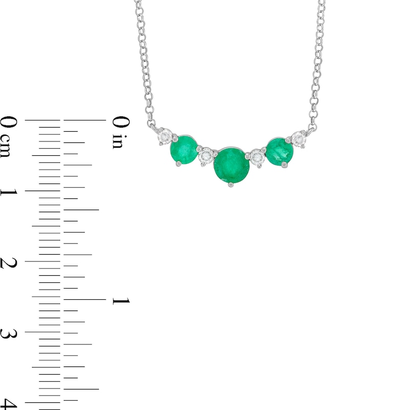 Main Image 3 of Emerald and 1/6 CT. T.W. Diamond Three-Stone Necklace in Sterling Silver - 18”