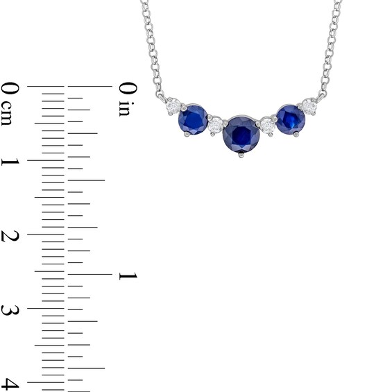 Blue Sapphire and 1/6 CT. T.w. Diamond Three-Stone Necklace in Sterling Silver â 18