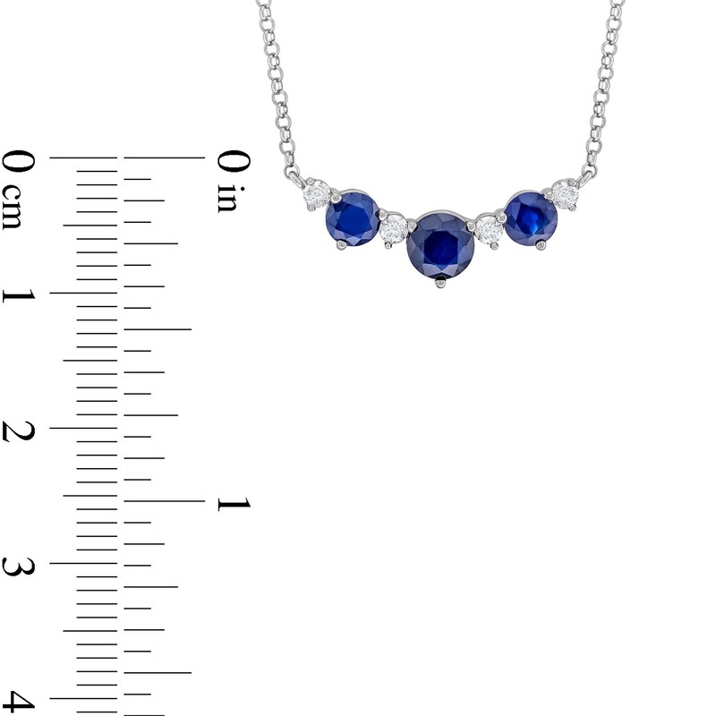 Main Image 3 of Blue Sapphire and 1/6 CT. T.W. Diamond Three-Stone Necklace in Sterling Silver – 18