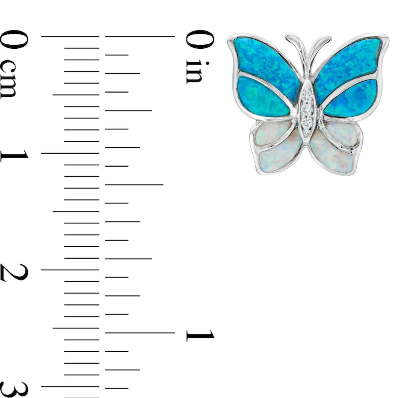 Main Image 3 of Blue and White Lab-Created Opal and White Lab-Created Sapphire Stud Earrings in Sterling Silver