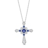 Thumbnail Image 1 of Princess-Cut and Round Blue and White Lab Created Sapphire Vintage-Style Cross Pendant in Sterling Silver – 18”