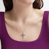 Thumbnail Image 2 of Princess-Cut and Round Blue and White Lab Created Sapphire Vintage-Style Cross Pendant in Sterling Silver – 18”