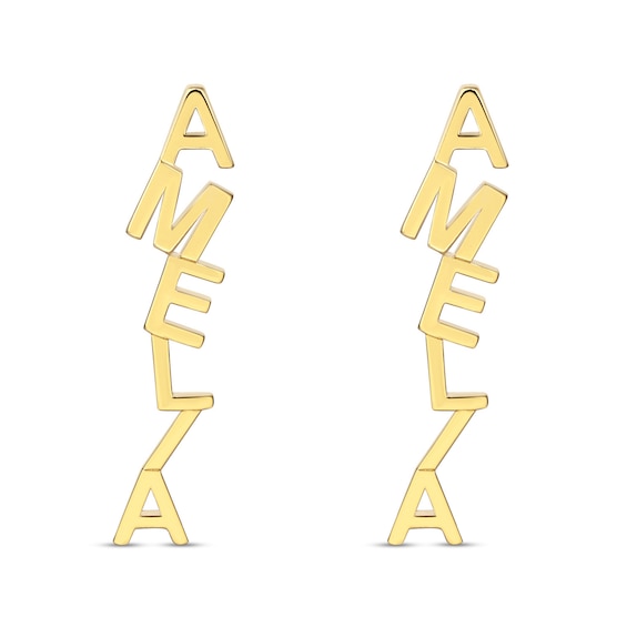 Uppercase Font Zig-Zag Vertical Name Drop Earrings (1 Line)