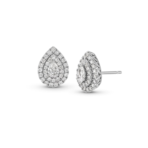 1 CT. T.w. Certified Pear-Shaped Lab-Grown Diamond Double Frame Stud Earrings in 14K White Gold (F/Si2)
