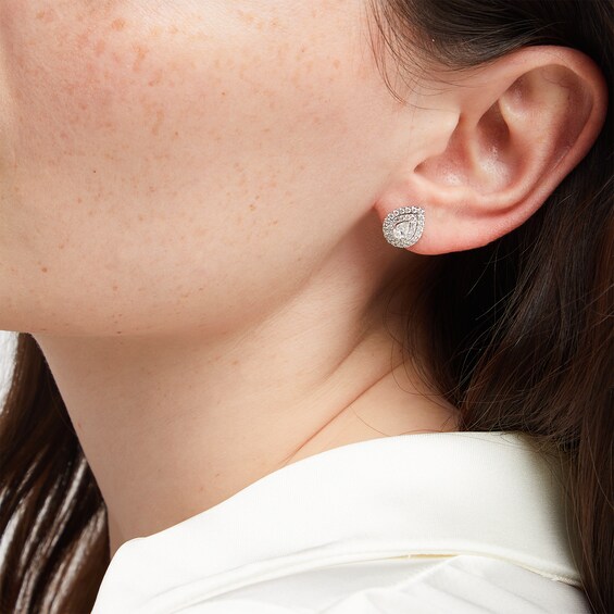 1 CT. T.w. Certified Pear-Shaped Lab-Grown Diamond Double Frame Stud Earrings in 14K White Gold (F/Si2)