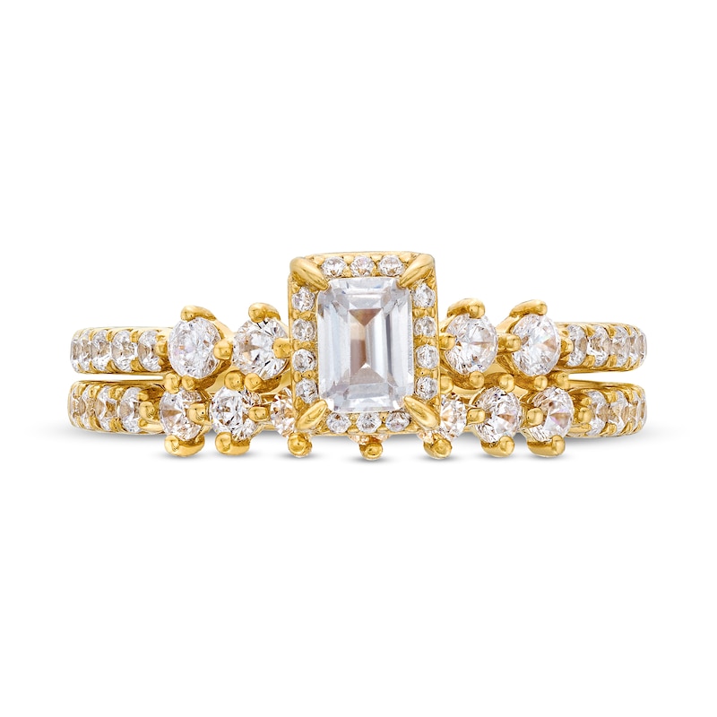 Main Image 4 of 1 CT. T.W. Emerald-Cut Diamond Duo Sides Bridal Set in 14K Gold