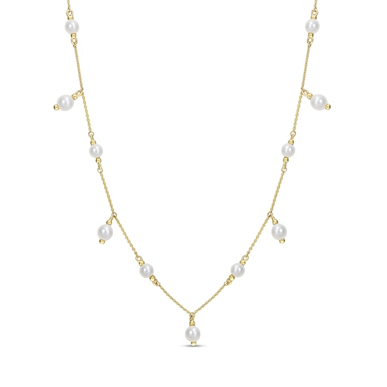 3.5-4.0mm Freshwater Cultured Pearl Dangle Station Necklace in 10K Gold â 18â