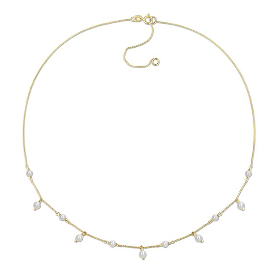 3.5-4.0mm Freshwater Cultured Pearl Dangle Station Necklace in 10K Gold â 18â