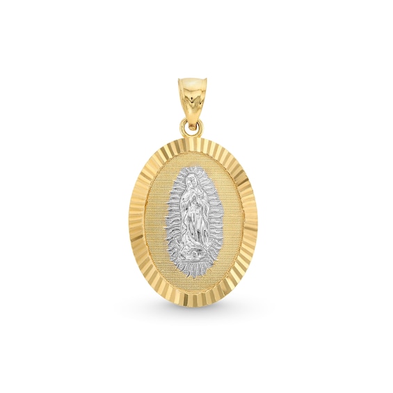 Diamond-Cut Our Lady of Guadalupe Oval Frame Necklace Charm in 14K Gold
