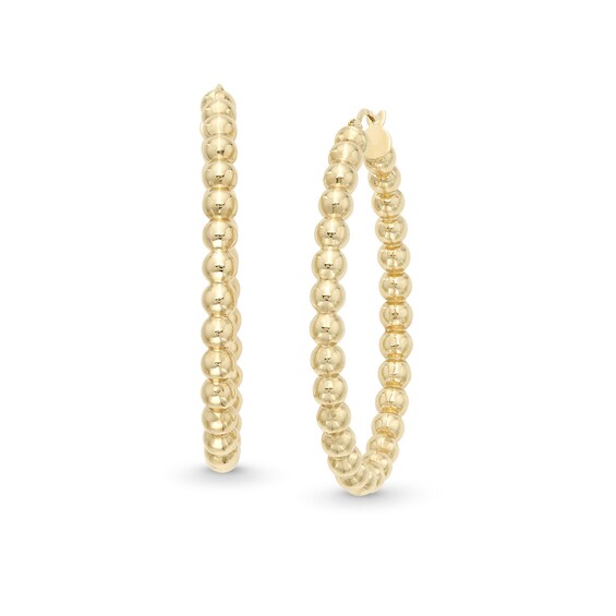 Hollow Beaded 33.0mm Hoop Earrings in 14K Gold
