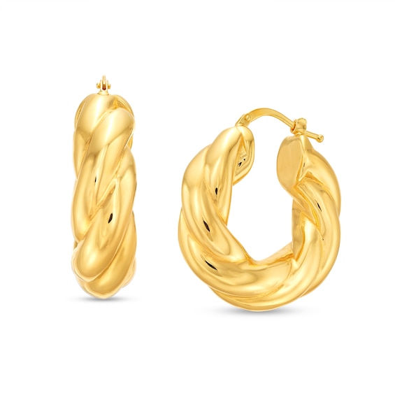 27.0mm Sculpted Hollow 14K Gold Twist Hoop Earrings
