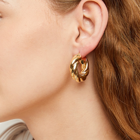 27.0mm Sculpted Hollow 14K Gold Twist Hoop Earrings