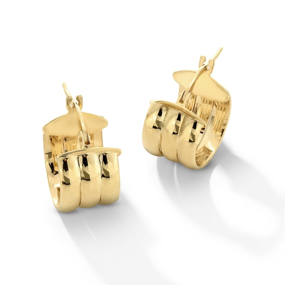 Triple Row Huggie Hoop Earrings in Hollow 10K Gold