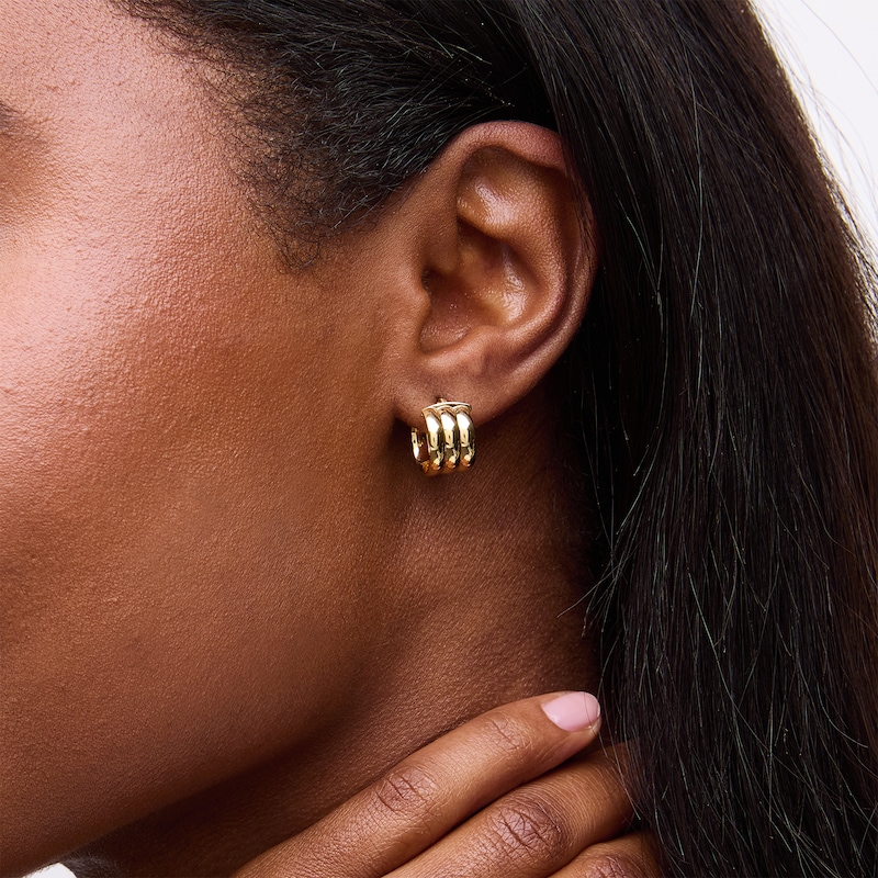 Main Image 2 of Triple Row Huggie Hoop Earrings in Hollow 10K Gold