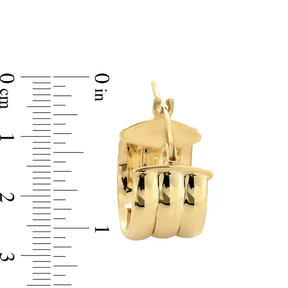 Triple Row Huggie Hoop Earrings in Hollow 10K Gold