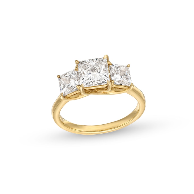 3 CT. T.W. Princess-Cut Certified Lab-Created Diamond Three-Stone Engagement Ring in 14K Gold (F/VS2)