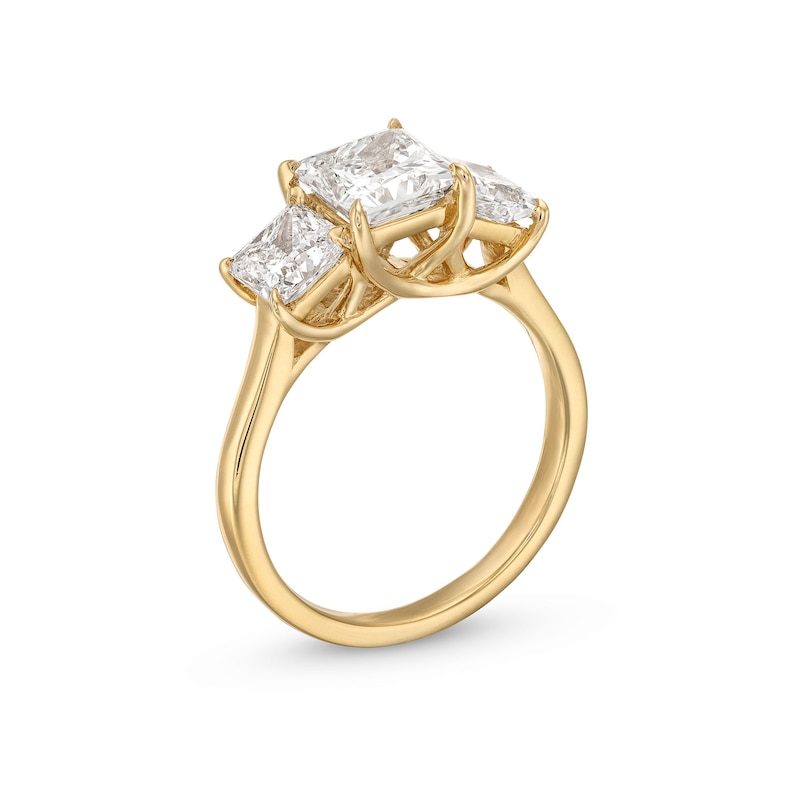 3 CT. T.W. Princess-Cut Certified Lab-Created Diamond Three-Stone Engagement Ring in 14K Gold (F/VS2)