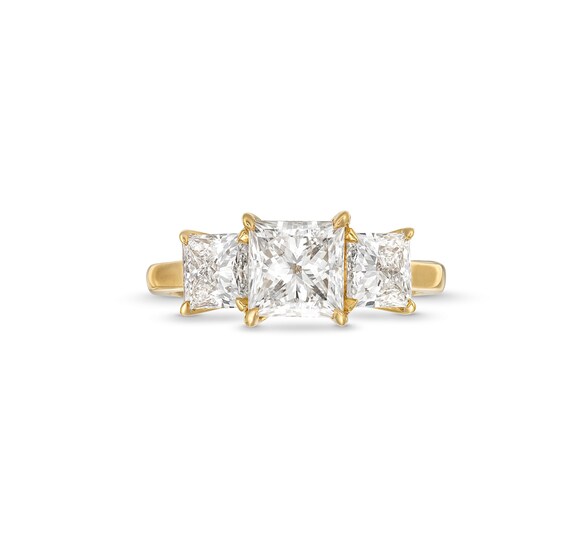 3 CT. T.w. Princess-Cut Certified Lab-Grown Diamond Three-Stone Engagement Ring in 14K Gold (F/Vs2)