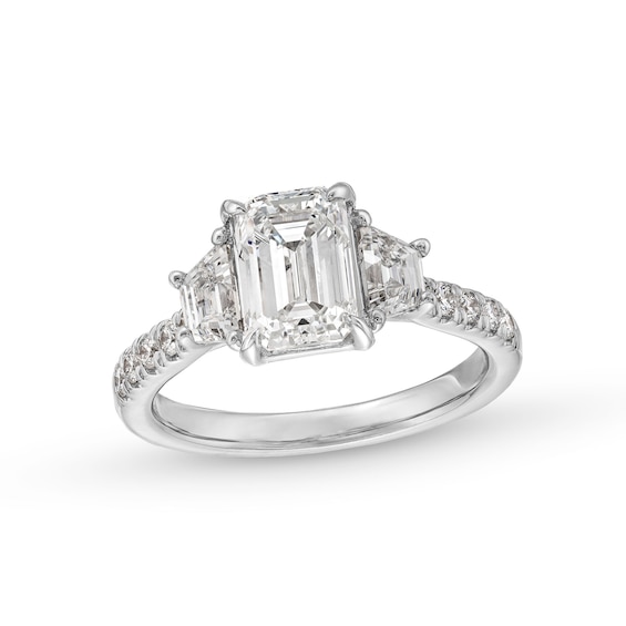 2-7/8 CT. T.w. Emerald-Cut Certified Lab-Grown Diamond Three-Stone Engagement Ring In 14K White Gold (F/Vs2)