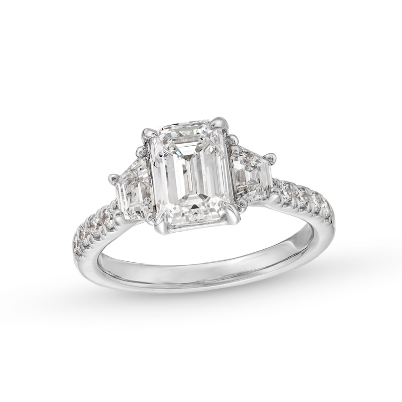 2-7/8 CT. T.W. Emerald-Cut Certified Lab-Created Diamond Three-Stone Engagement Ring In 14K White Gold (F/VS2)