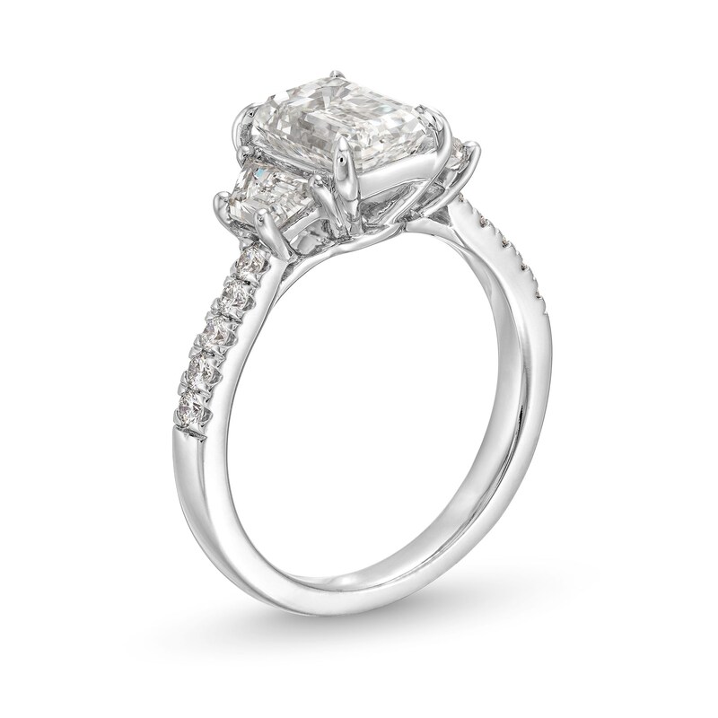Main Image 3 of 2-7/8 CT. T.W. Emerald-Cut Certified Lab-Grown Diamond Three-Stone Engagement Ring In 14K White Gold (F/VS2)