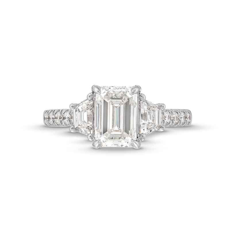 Main Image 4 of 2-7/8 CT. T.W. Emerald-Cut Certified Lab-Grown Diamond Three-Stone Engagement Ring In 14K White Gold (F/VS2)