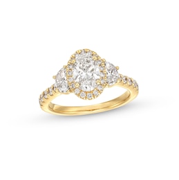 2 CT. T.W. Oval Certified Lab-Grown Diamond Three-Stone Engagement Ring in 14K Gold (F/VS2)
