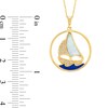 Thumbnail Image 2 of Lab-Created Opal, Blue Enamel and 1/10 CT. T.W. Diamond Sailboat Pendant in 10K Gold