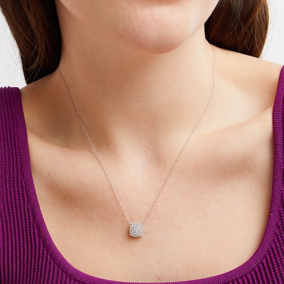 1/2 CT. T.w. Multi-Diamond Cushion Frame Pendant in 10K White Gold