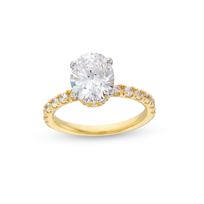 Main Image 1 of 2-3/4 CT. T.W. Certified Oval Lab-Grown Diamond Hidden Frame Engagement Ring in 14K Gold (F/VS2)