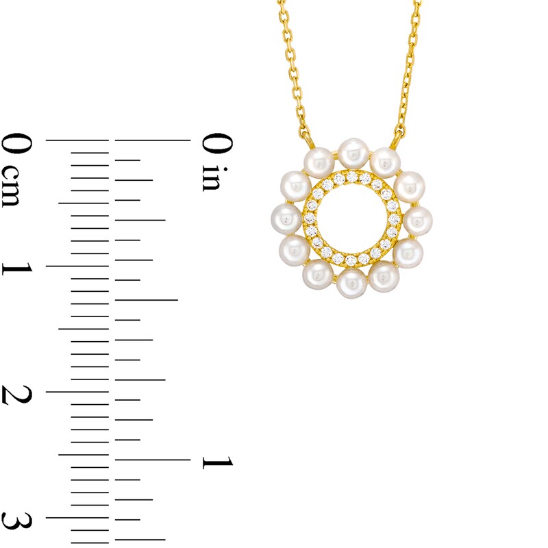 Main Image 4 of Cultured Pearl and 1/15 CT. T.W. Diamond Mini Circle Necklace in 10K Gold-18”