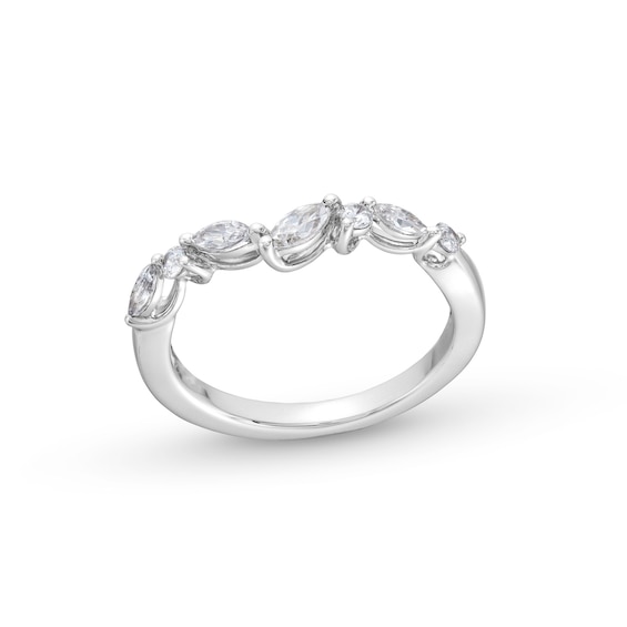3/8 CT. T.w. Marquise-Cut and Round Diamond Alternating Contour Anniversary Band in 14K White Gold